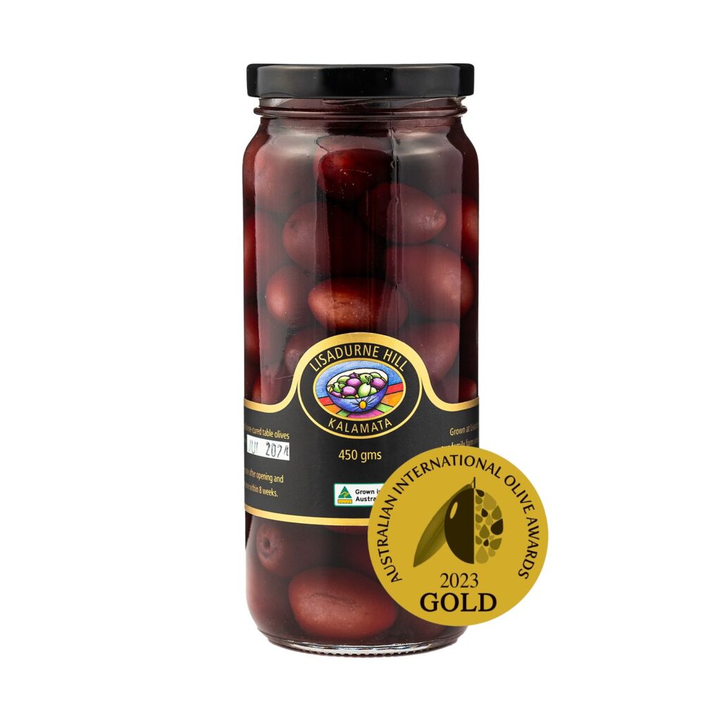 480g Glass Jar of Lisadurne Hill Kalamata Olives that won 2023 Award