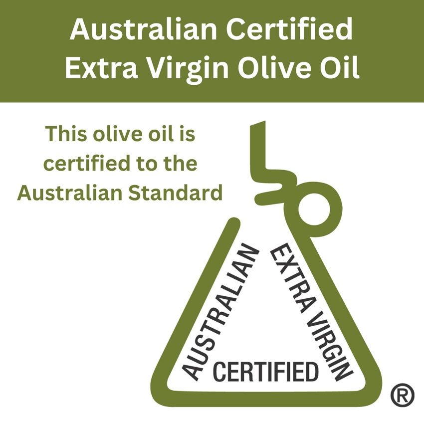 Australian certified extra virgin olive oil triangle logo to show that the olive oil is extra virgin